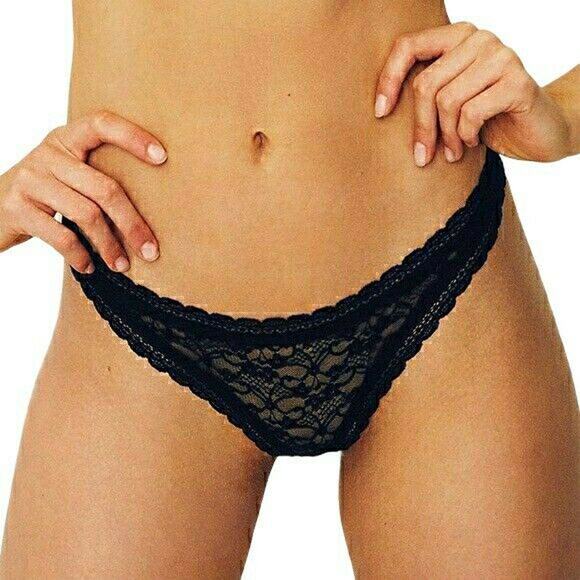FREE PEOPLE sheer Lace Tanga Undies cheeky panties lingerie in black Size L NEW - Picture 5 of 5